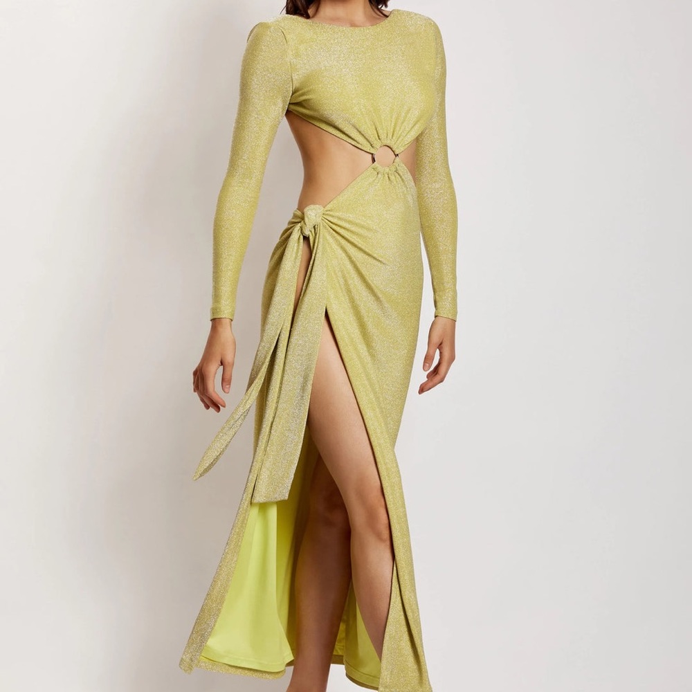 christina backless mini dress in green shimmer | Meshki — XS
